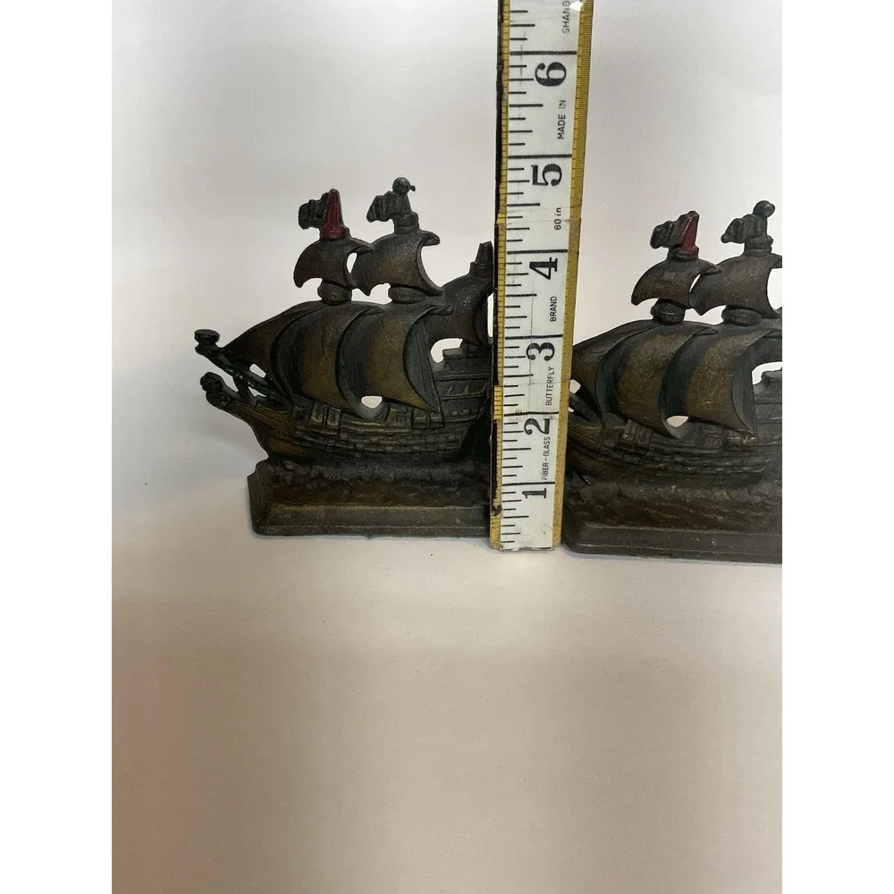 Vintage Pair Cast Iron Metal Pirate Sailing Boat Clipper Ship Bookends‎ Heavy